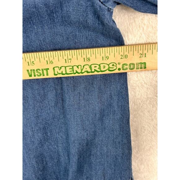 Free People Denim Tunic Top Womens Medium Blue V-Neck Flared Sleeve Boho Hippy - Picture 4 of 6